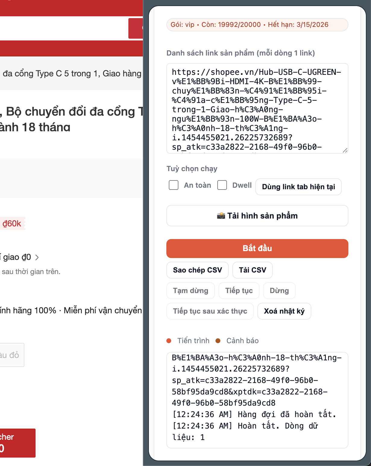 Tiện ích Chrome Shopee để crawl dữ liệu và đồng bộ dashboard